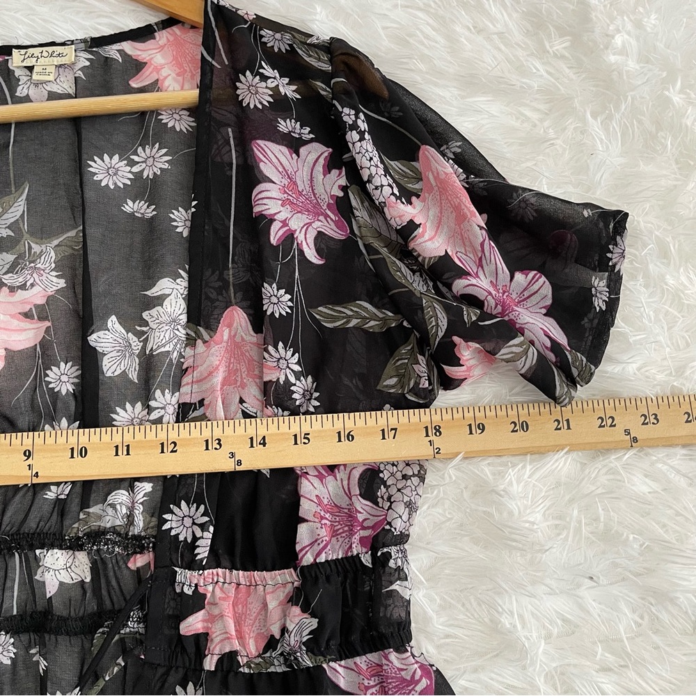 Lily White Floral Tie Front Swim Coverup Woman’s Medium High Low Short Sleeve - Picture 4 of 5